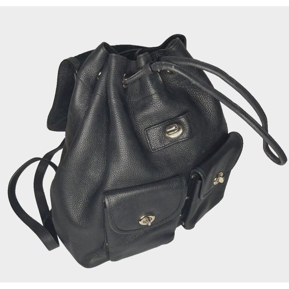 Coach Black Pebbled Leather Backpack Bag Large Turnlock  Adj straps 12" high - Picture 6 of 16